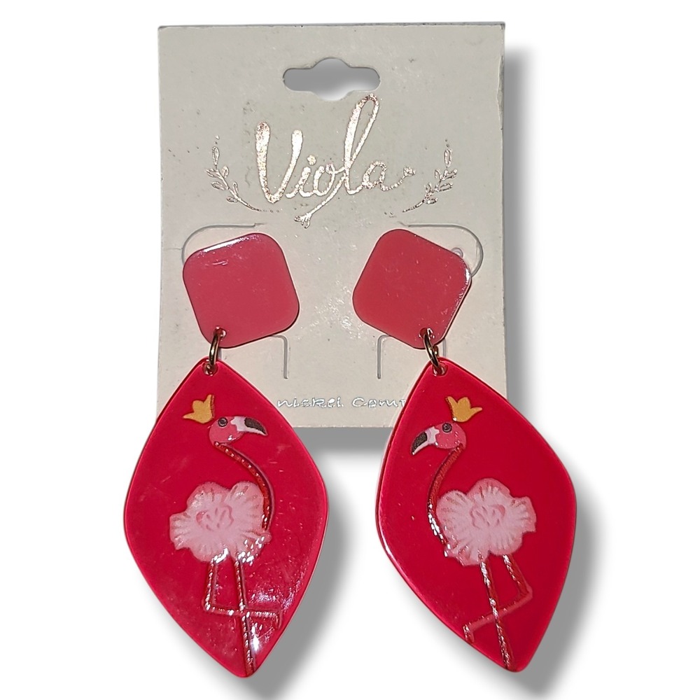 Viola Pink Acrylic Flamingo Dangle Earrings NWT